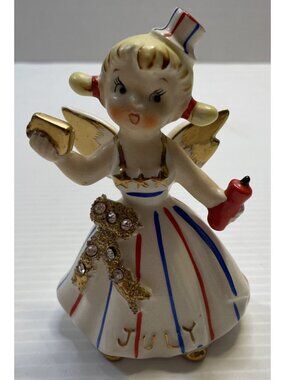 Lefton July Birthday Girl Angel Firecracker 4th Of July Patriotic 4.5" - VGUC